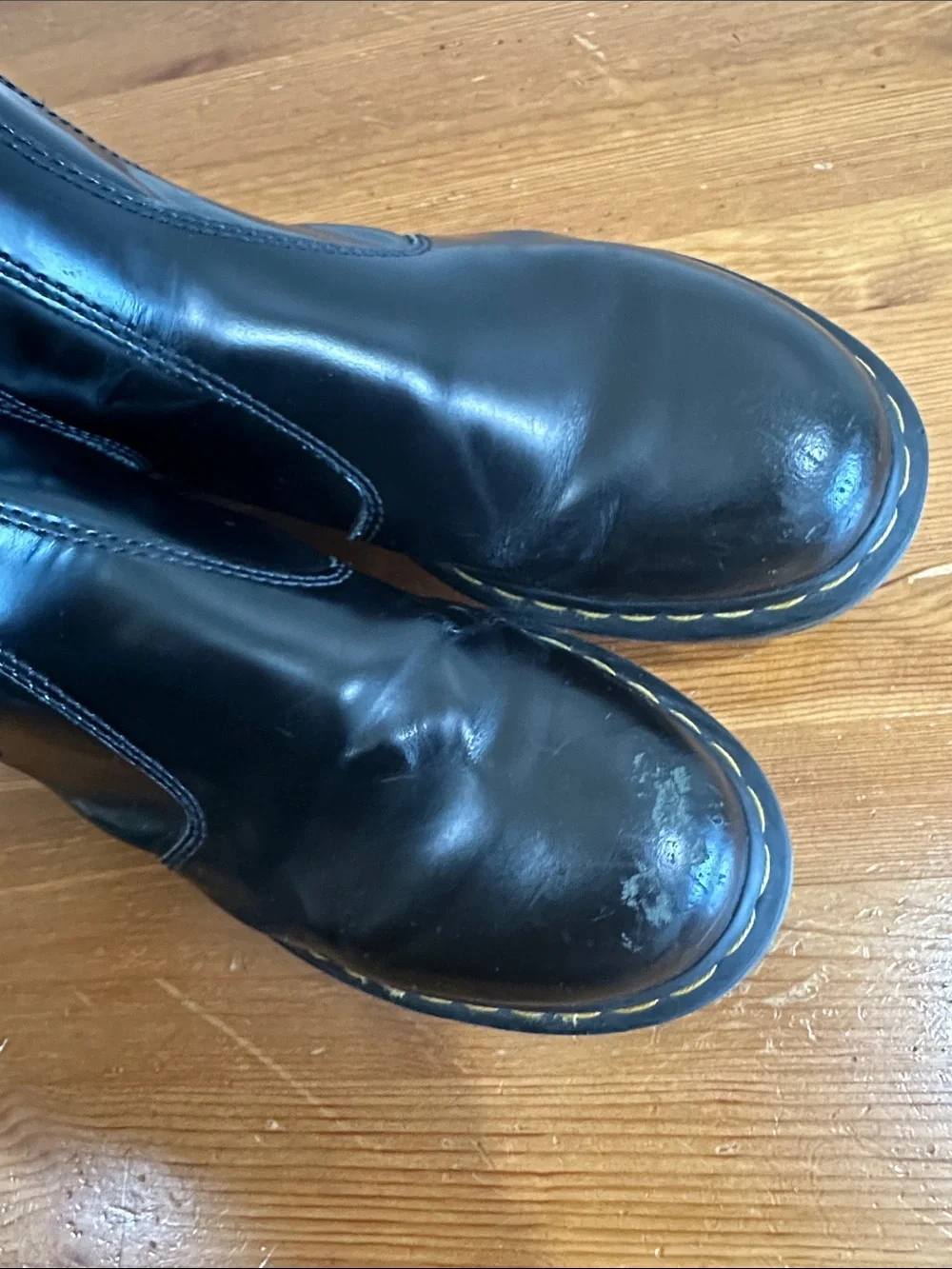 Dr. Martens Black Leather Chelsea Boots with Yellow Stitching